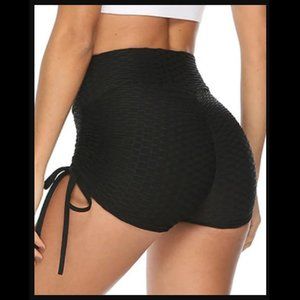 NEW WOT Solid Ruched Tie Side Butt Lifting Shorts